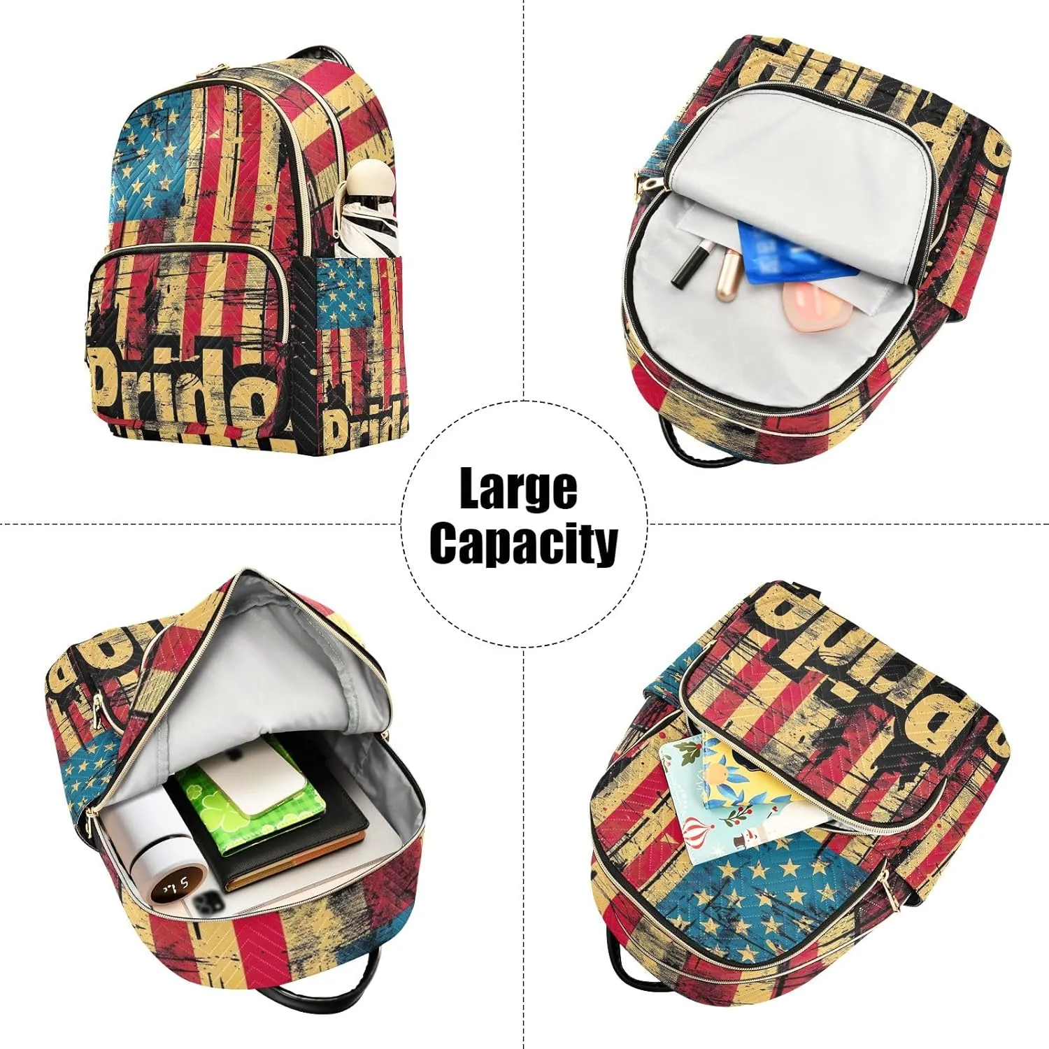 ODAWA American Flag Pride Quilted Backpacks Woman Backpack Purse Travel Purse