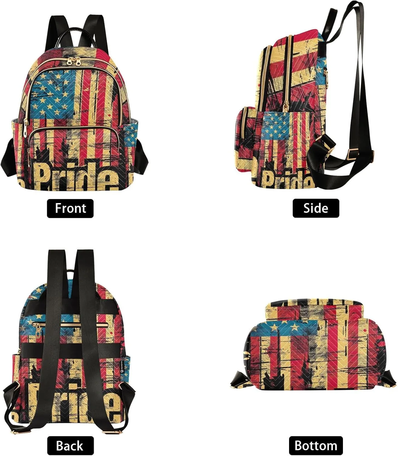ODAWA American Flag Pride Quilted Backpacks Woman Backpack Purse Travel Purse