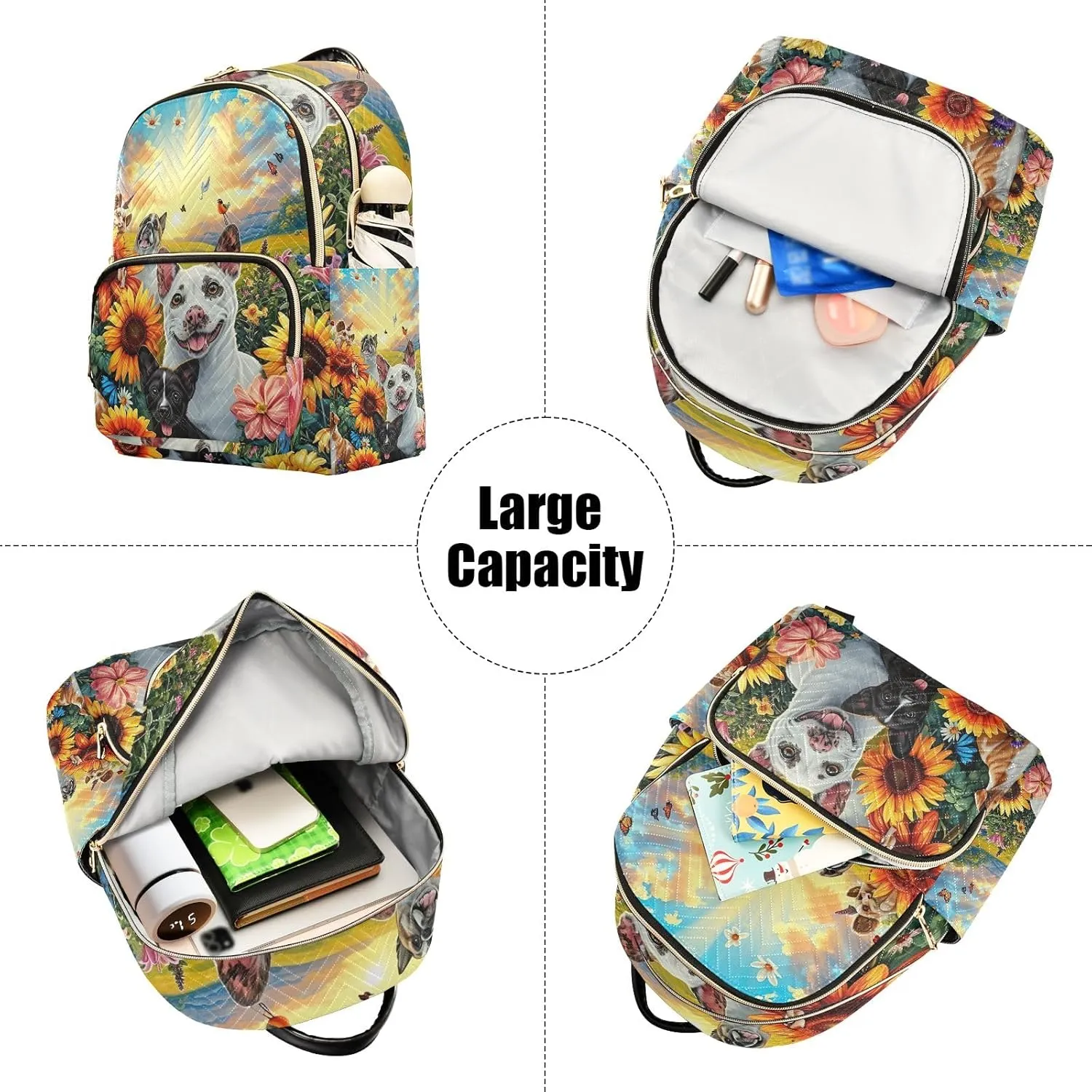 ODAWA Cute Pets Floral Sunset Quilted Backpacks Small Backpack Purse Anti Theft Travel Backpack