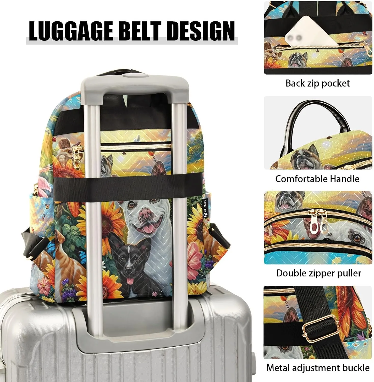 ODAWA Cute Pets Floral Sunset Quilted Backpacks Small Backpack Purse Anti Theft Travel Backpack