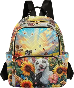 ODAWA Cute Pets Floral Sunset Quilted Backpacks Small Backpack Purse Anti Theft Travel Backpack