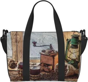 Oil Lamp Coffee Beans Travel Bag for Women Men Weekender Bags Carry on Overnight Bag Tote Bag Yoga Gym Bag for Gym, Work, Travel, Weekend, Personal Items