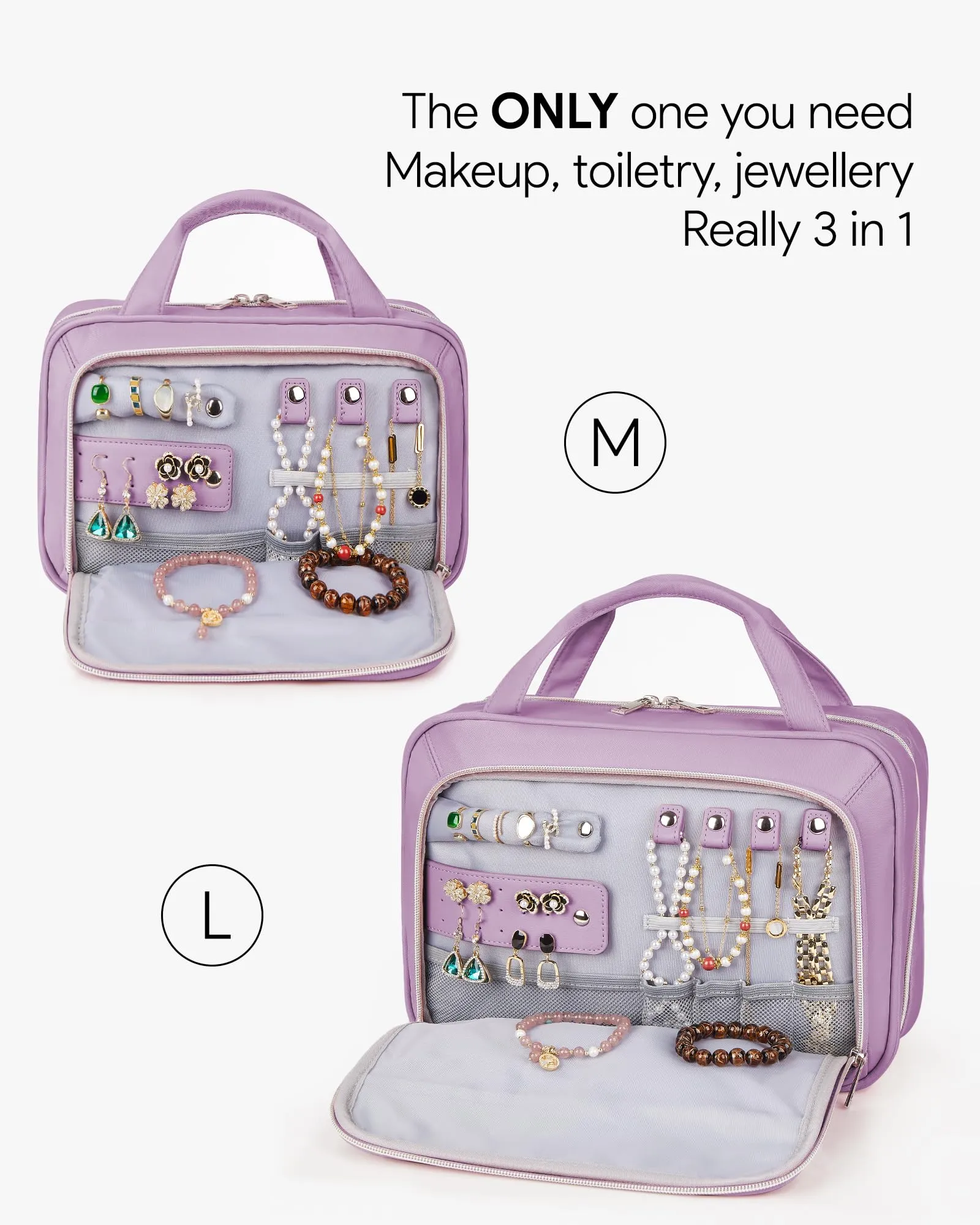 OlarHike Toiletry Bag,Large Size Waterproof Leather Hanging Bags, Makeup Jewelry 3 in 1 Essentials Travel Packing Organizers, Fulled-Sized Family Pack, Shampoo, Conditioner, Brushes Set (Purple)