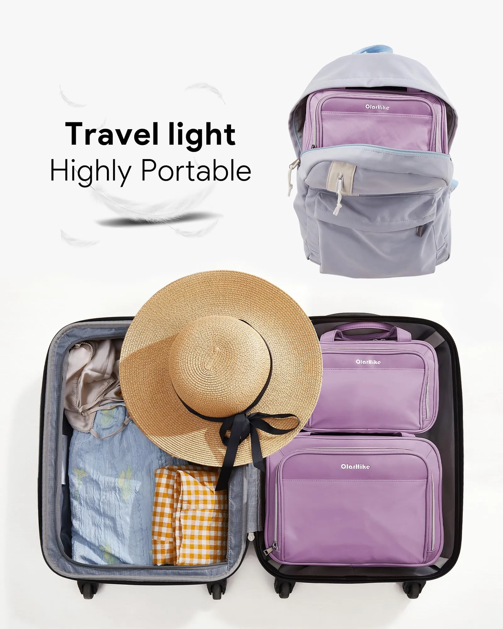 OlarHike Toiletry Bag,Large Size Waterproof Leather Hanging Bags, Makeup Jewelry 3 in 1 Essentials Travel Packing Organizers, Fulled-Sized Family Pack, Shampoo, Conditioner, Brushes Set (Purple)