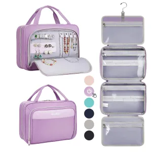 OlarHike Toiletry Bag,Large Size Waterproof Leather Hanging Bags, Makeup Jewelry 3 in 1 Essentials Travel Packing Organizers, Fulled-Sized Family Pack, Shampoo, Conditioner, Brushes Set (Purple)