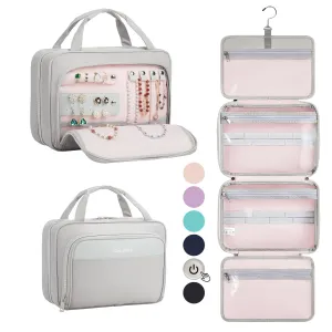 OlarHike Travel Toiletry Hanging Bag Waterproof Bags, Makeup, Toiletries, Jewelry, Travel Essentials 3 in 1 Packing Organizers, Cosmetic Full-Sized Container, Large Capacity for Women Grey