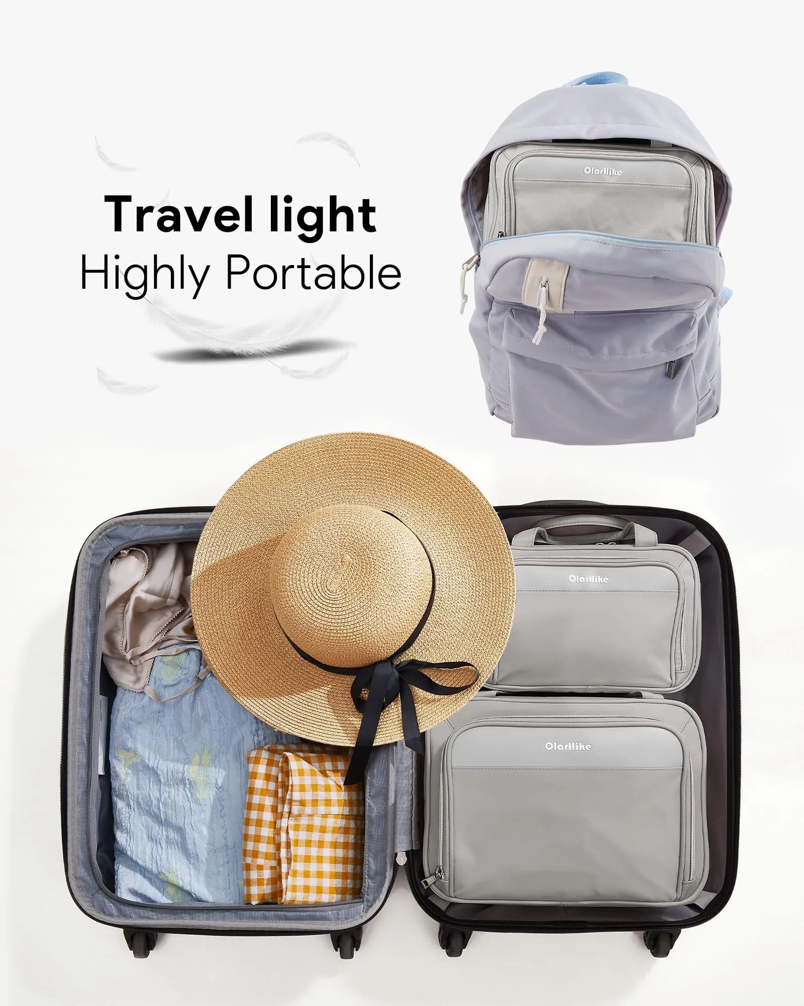 OlarHike Travel Toiletry Hanging Bag Waterproof Bags, Makeup, Toiletries, Jewelry, Travel Essentials 3 in 1 Packing Organizers, Cosmetic Full-Sized Container, Large Capacity for Women Grey