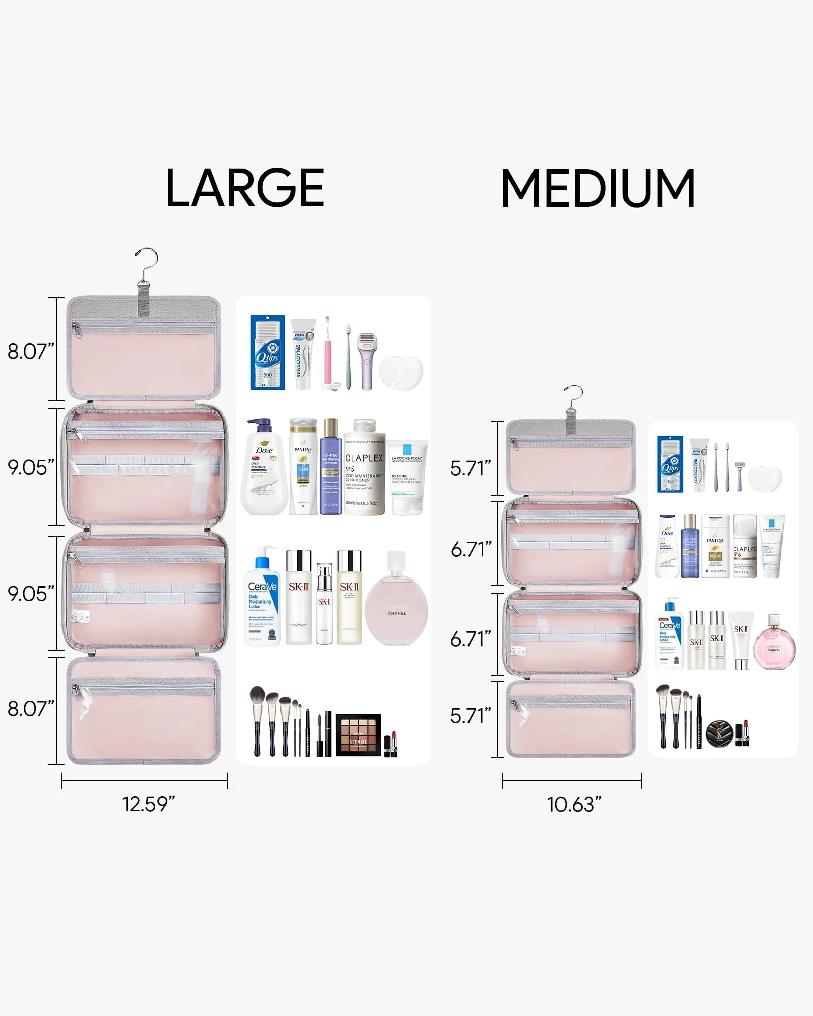 OlarHike Travel Toiletry Hanging Bag Waterproof Bags, Makeup, Toiletries, Jewelry, Travel Essentials 3 in 1 Packing Organizers, Cosmetic Full-Sized Container, Large Capacity for Women Grey