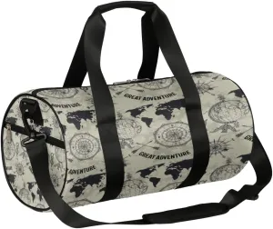 Old Adventure Map Gym Bag Small Gym Duffel Bags for Men Women Gray Overnight Weekender Bag Lightweight Sport Duffle Bag Carry On Gymbag