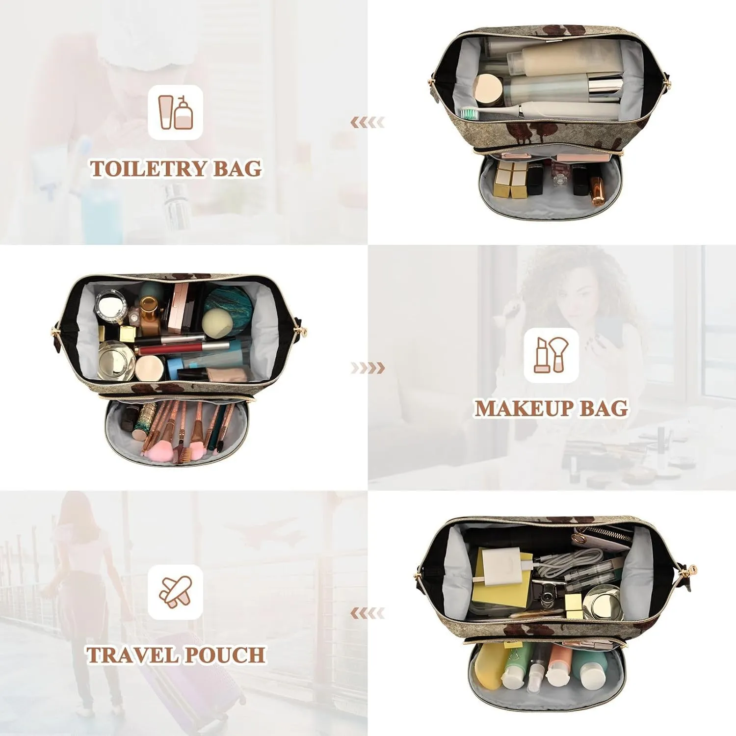 Old Vintage Background with Bloody Handprints Blood Hands Women Cosmetic Bag Makeup Bag Stylish Trip Beauty Bag Travel Toiletry Bag with Bottle Organizer 10.2 x 5.9 x 6.7 inch