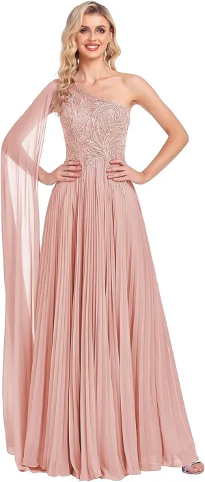 One Shoulder Prom Dresses 2025 Lace Appliques Evening Dress Long Chiffon A-line Flowy Formal Dresses for Women