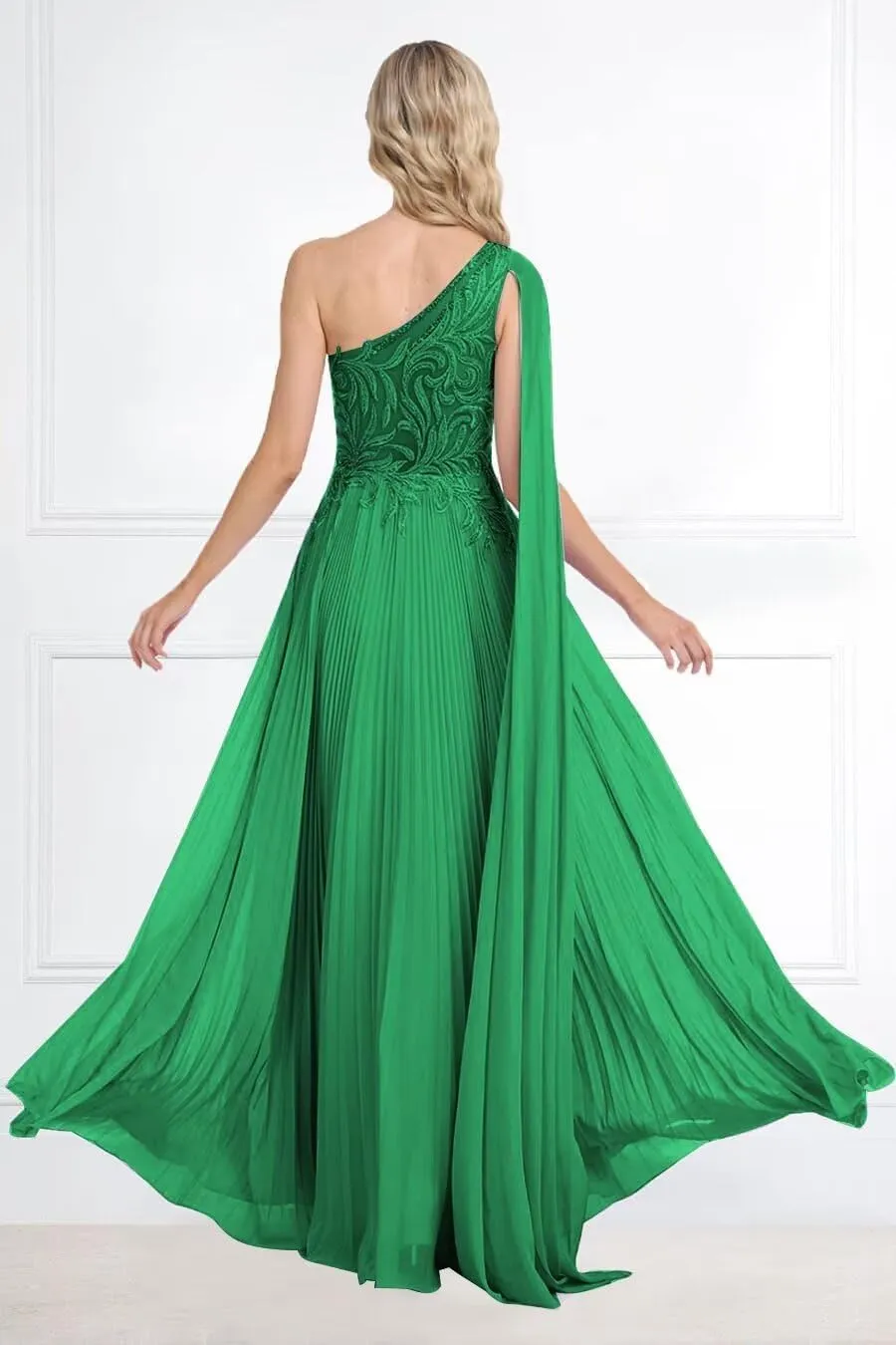 One Shoulder Prom Dresses 2025 Lace Appliques Evening Dress Long Chiffon A-line Flowy Formal Dresses for Women
