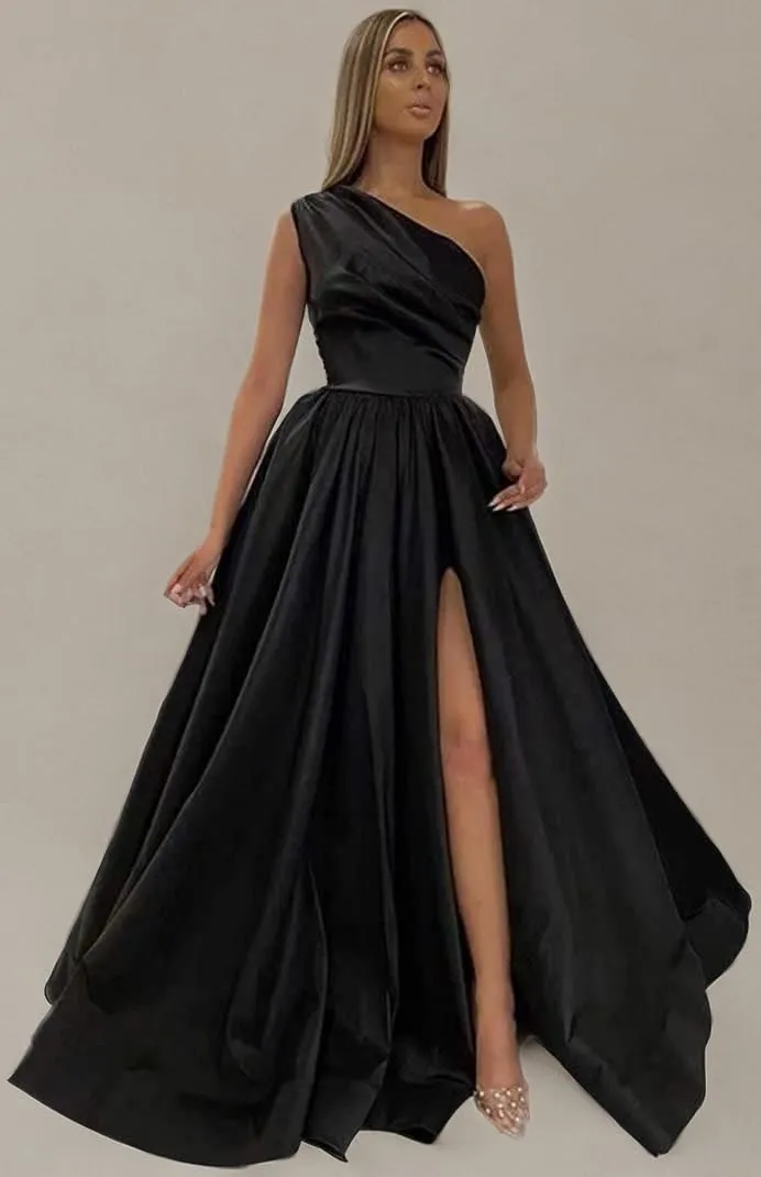 One Shoulder Prom Dresses Long 2025 New Satin Ball Gowns Formal Evening Dress with Slit,R13