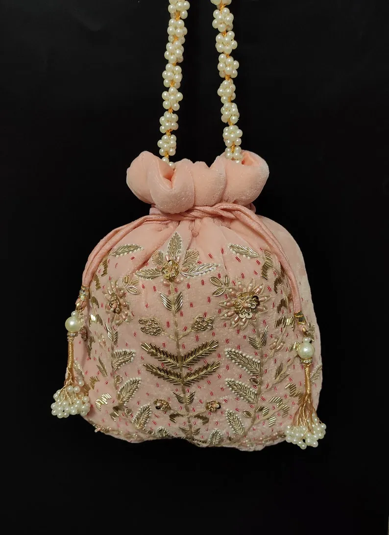 Onion Pink embroidered Potli - Rent
