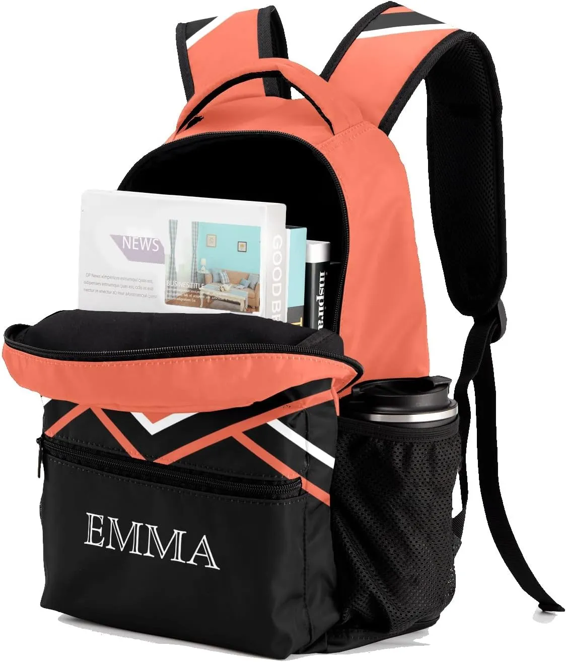 Orange Cheer Cheerleaders Backpack Shoulder Shopping Bag Travel Casual Bags with Name Text