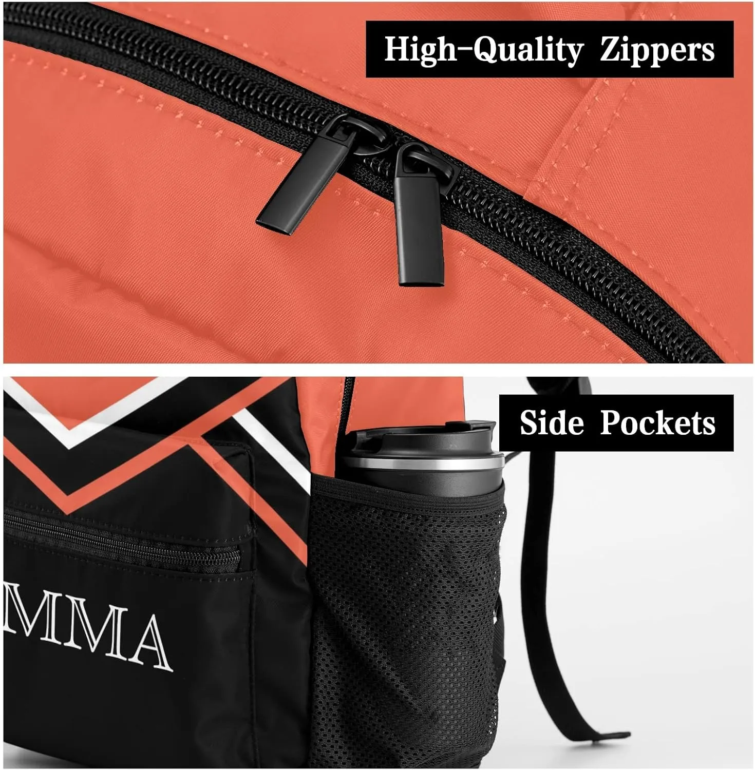 Orange Cheer Cheerleaders Backpack Shoulder Shopping Bag Travel Casual Bags with Name Text