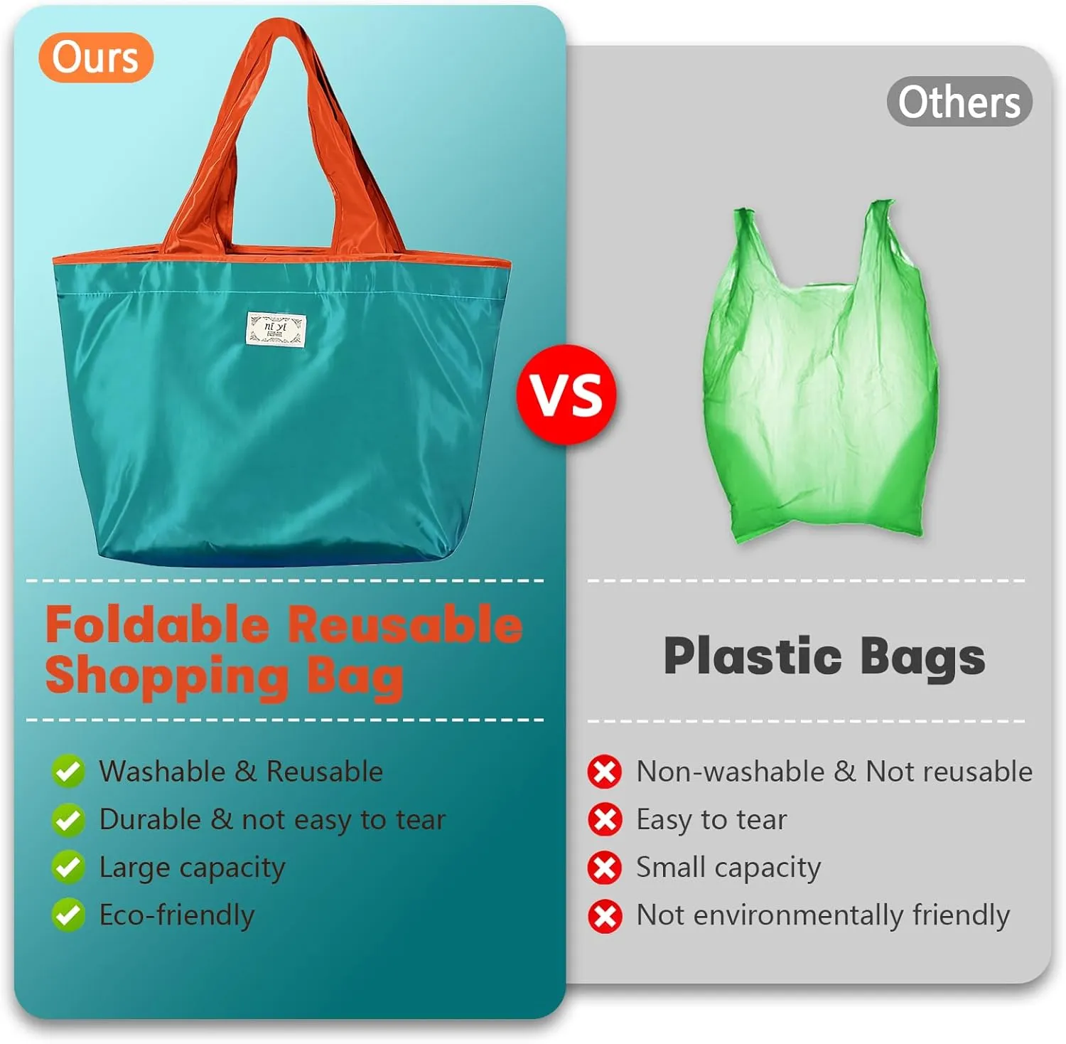 OSAGIE Reusable Grocery Bag Foldable Shopping Bag with Pocket Extra Wide Handle Portable Durable Washable Tote Bags for Women