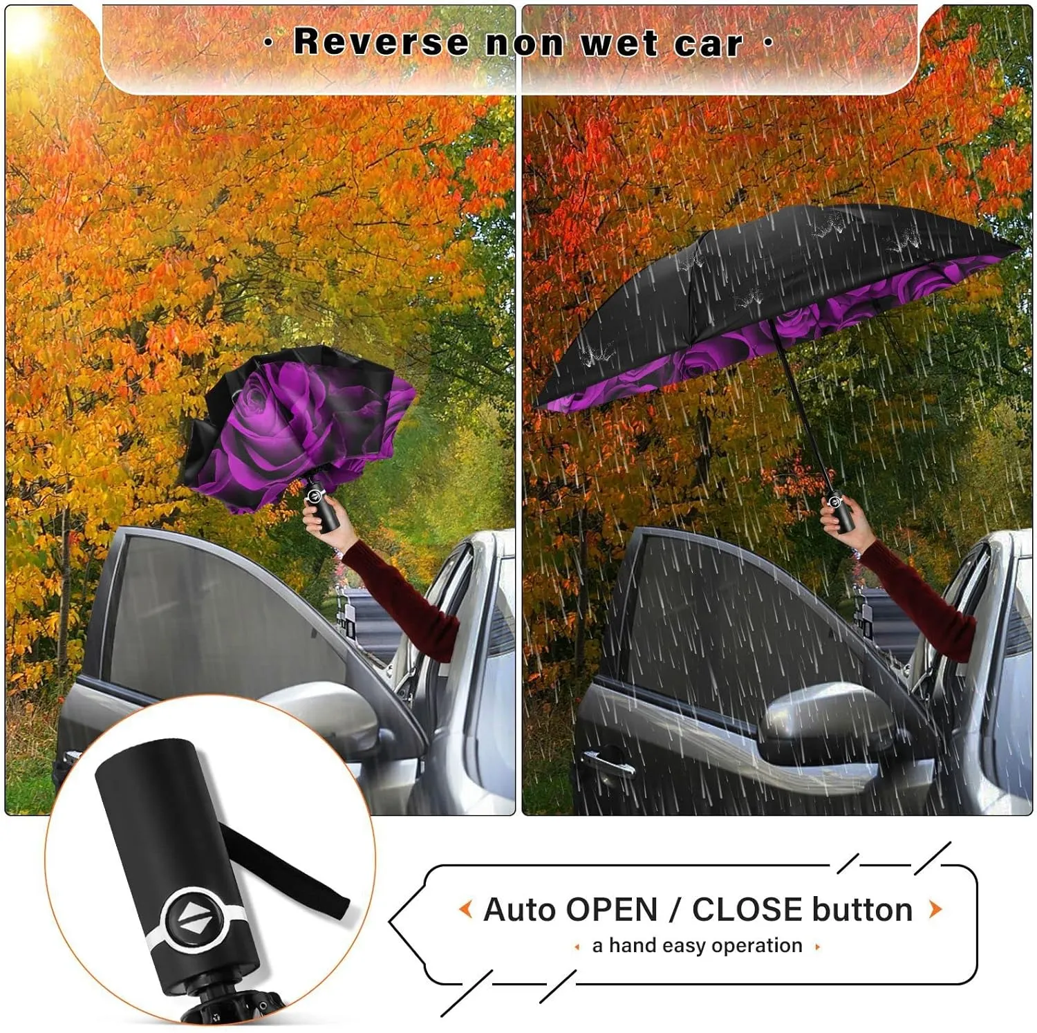 Oyihfvs Automatic Umbrella, Folding Umbrella Reinforced Anti-UV Sun rain Auto Open/Close