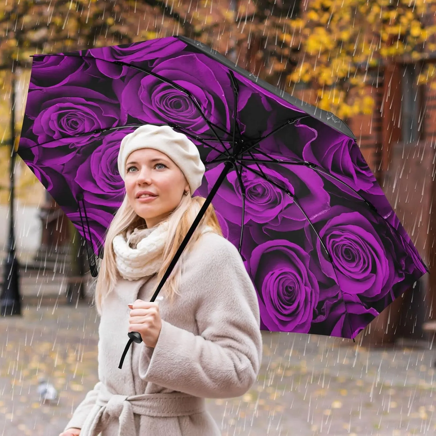 Oyihfvs Automatic Umbrella, Folding Umbrella Reinforced Anti-UV Sun rain Auto Open/Close