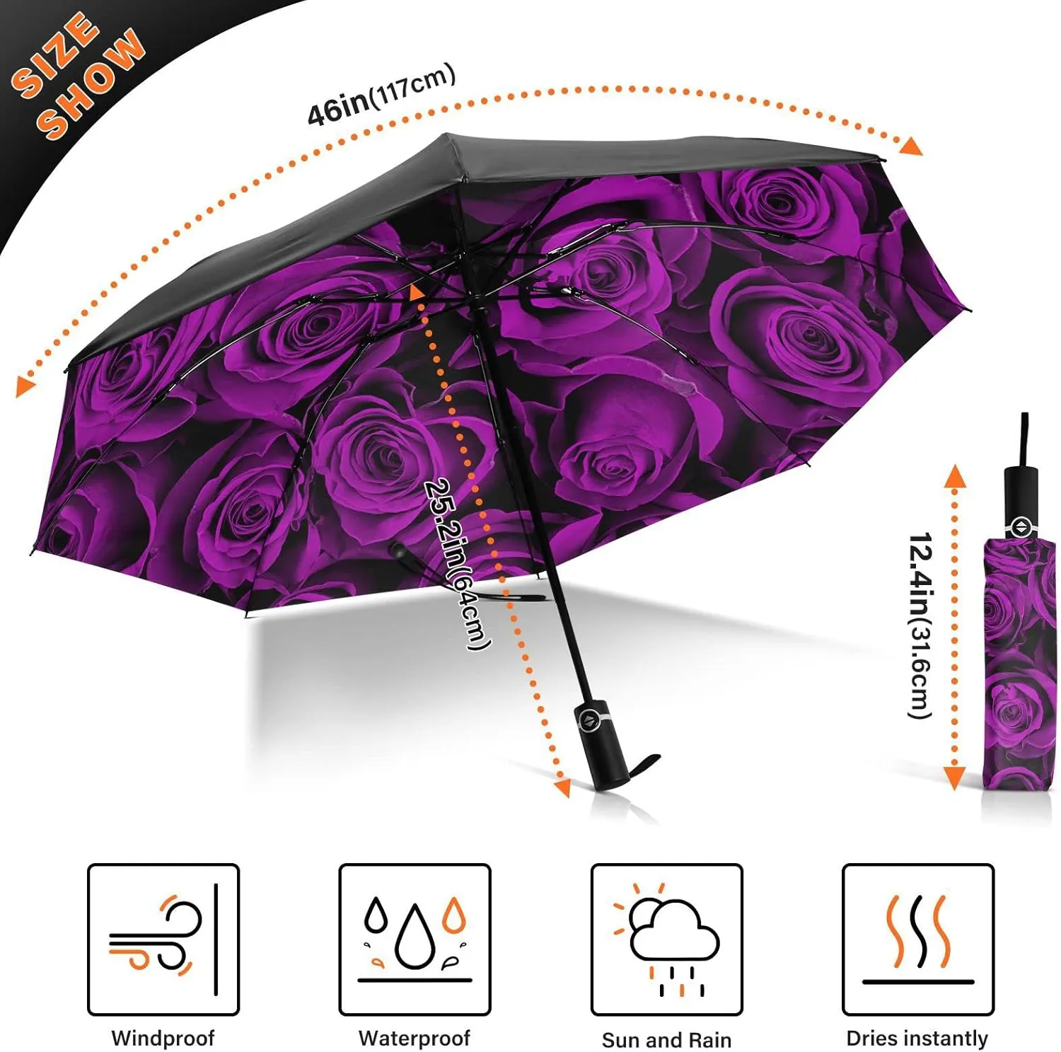 Oyihfvs Automatic Umbrella, Folding Umbrella Reinforced Anti-UV Sun rain Auto Open/Close