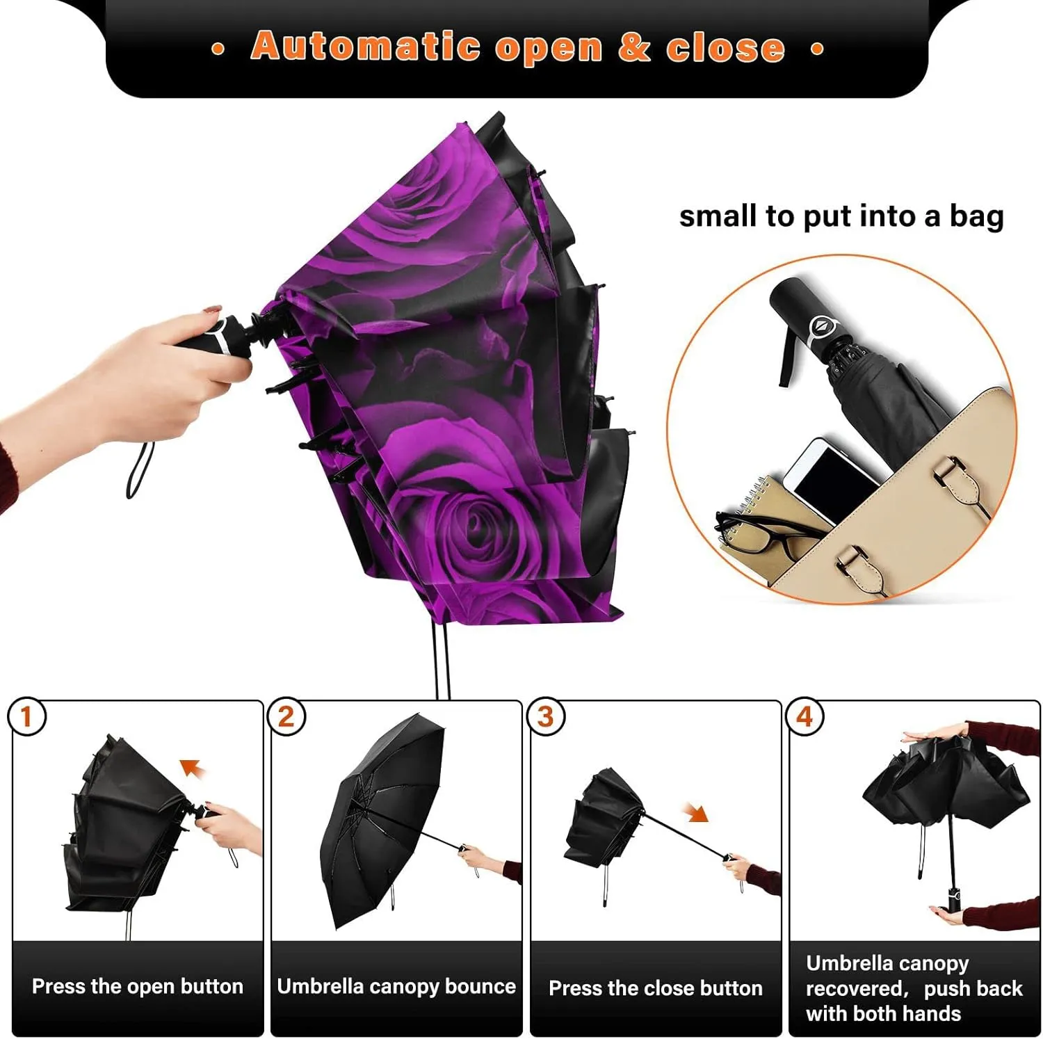 Oyihfvs Automatic Umbrella, Folding Umbrella Reinforced Anti-UV Sun rain Auto Open/Close