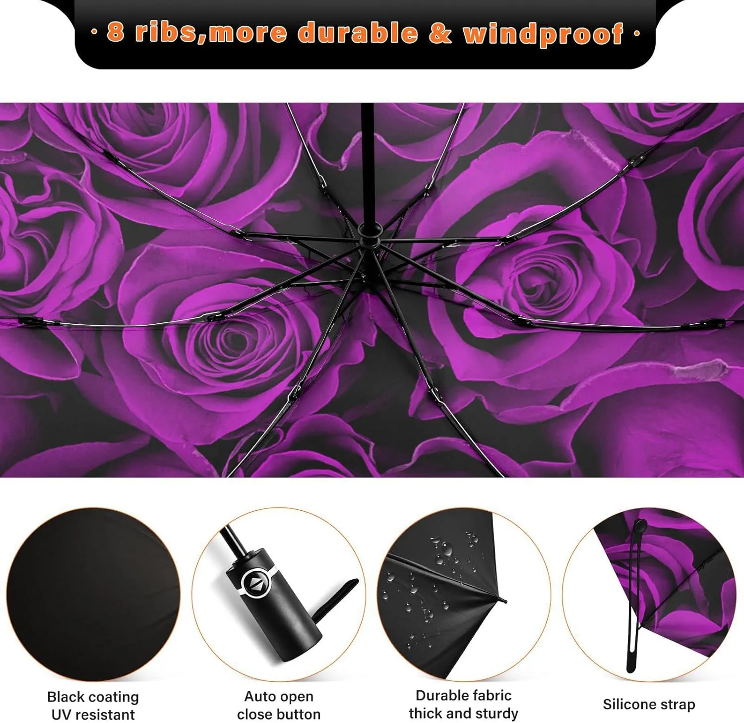 Oyihfvs Automatic Umbrella, Folding Umbrella Reinforced Anti-UV Sun rain Auto Open/Close