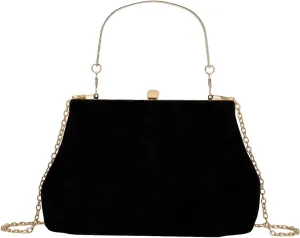 OYOANGLE Women's Kiss Lock Top Handle Solid Evening Bag Chain Shoulder Strap Glamorous Clutch Purses
