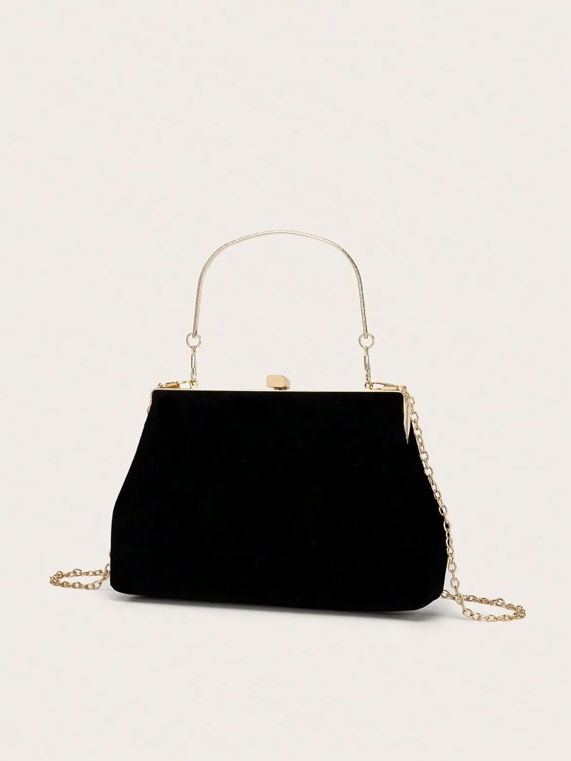 OYOANGLE Women's Kiss Lock Top Handle Solid Evening Bag Chain Shoulder Strap Glamorous Clutch Purses