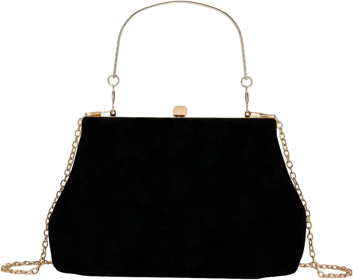 OYOANGLE Women's Kiss Lock Top Handle Solid Evening Bag Chain Shoulder Strap Glamorous Clutch Purses