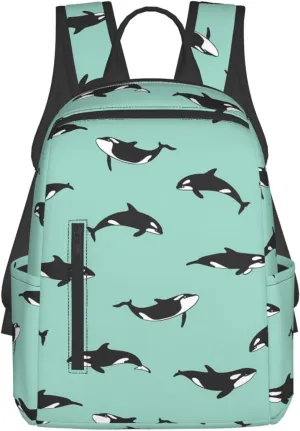 Pacific Ocean whale print lightweight casual backpacks, light travel backpack for unisex, fit work, shopping, Black, One Size, Black, One Size