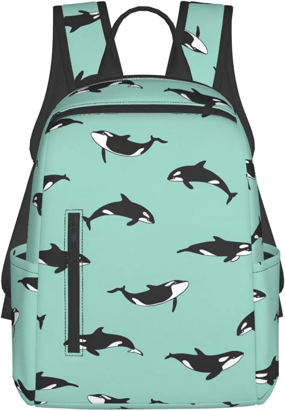 Pacific Ocean whale print lightweight casual backpacks, light travel backpack for unisex, fit work, shopping, Black, One Size, Black, One Size