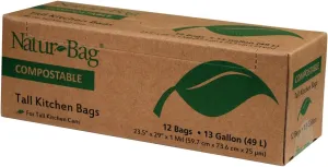 (Pack of 3) Natur-Bag Large Food Waste Compostable Bags - 13 Gallon, 12 Bags