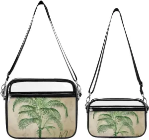 Palm Tree Tropical Vintage Elegant Transparent Cross Bag Two-piece Set, Fashionable Transparent Bag