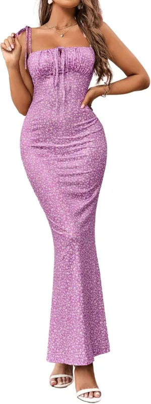 Parthea Women's Summer Floral Bodycon Backless Maxi Dress Sexy Lounge Slip Long Formal Party Evening Elegant Dress