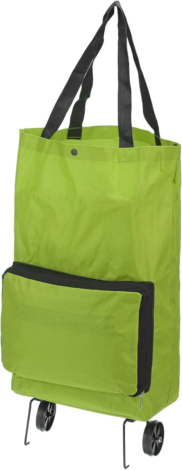 PATIKIL 13-18 Inch Foldable Shopping Cart, Collapsible Trolley Bags Reusable Shopping Bags Grocery Bags with Wheels for Vegetable Fruit Clothing Storage, Green