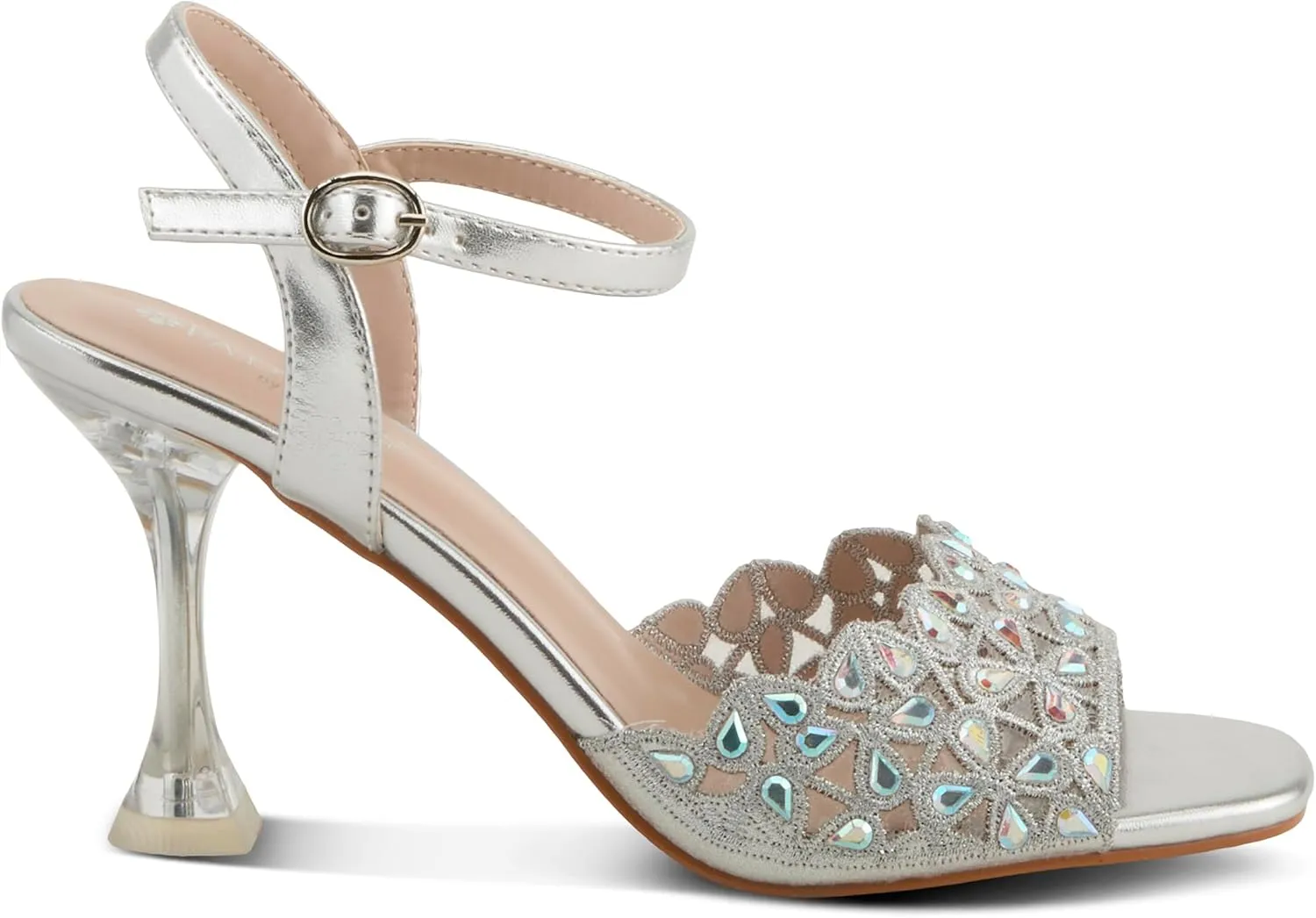PATRIZIA Women's KAYLEIGH Buckle Heels - Lace Upper, Crystal Accents, Elegant Design