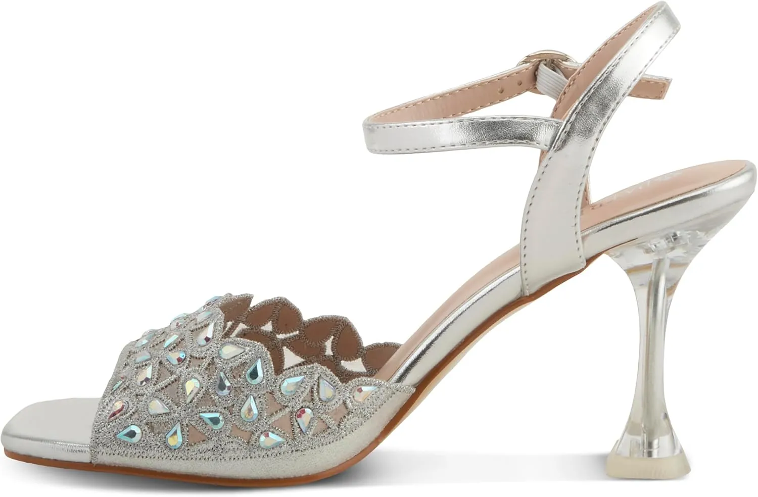 PATRIZIA Women's KAYLEIGH Buckle Heels - Lace Upper, Crystal Accents, Elegant Design