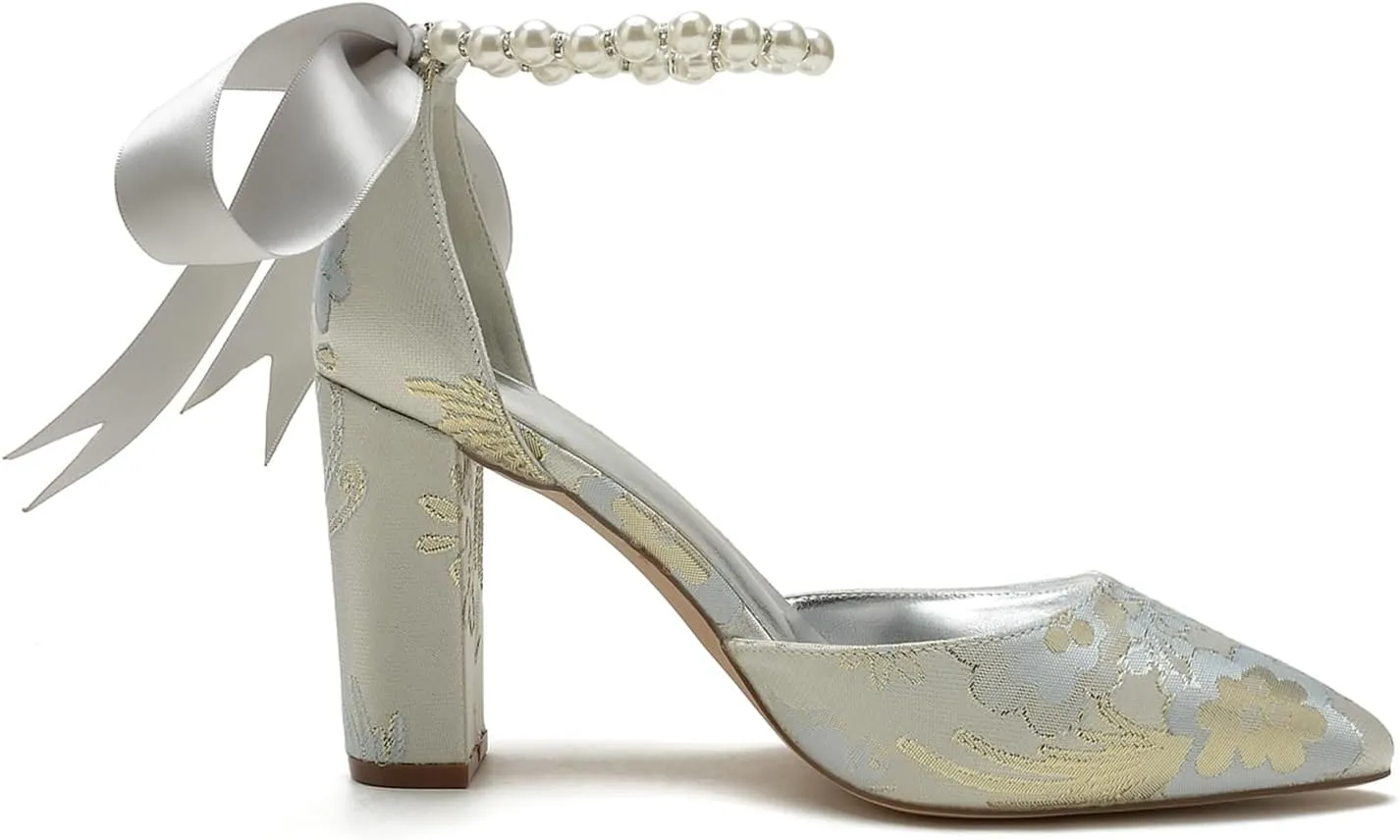 Pearl Bridal Silk Wedding Shoes Buckle Pointed Toe Women Satin Pumps High Heel Prom Shoes