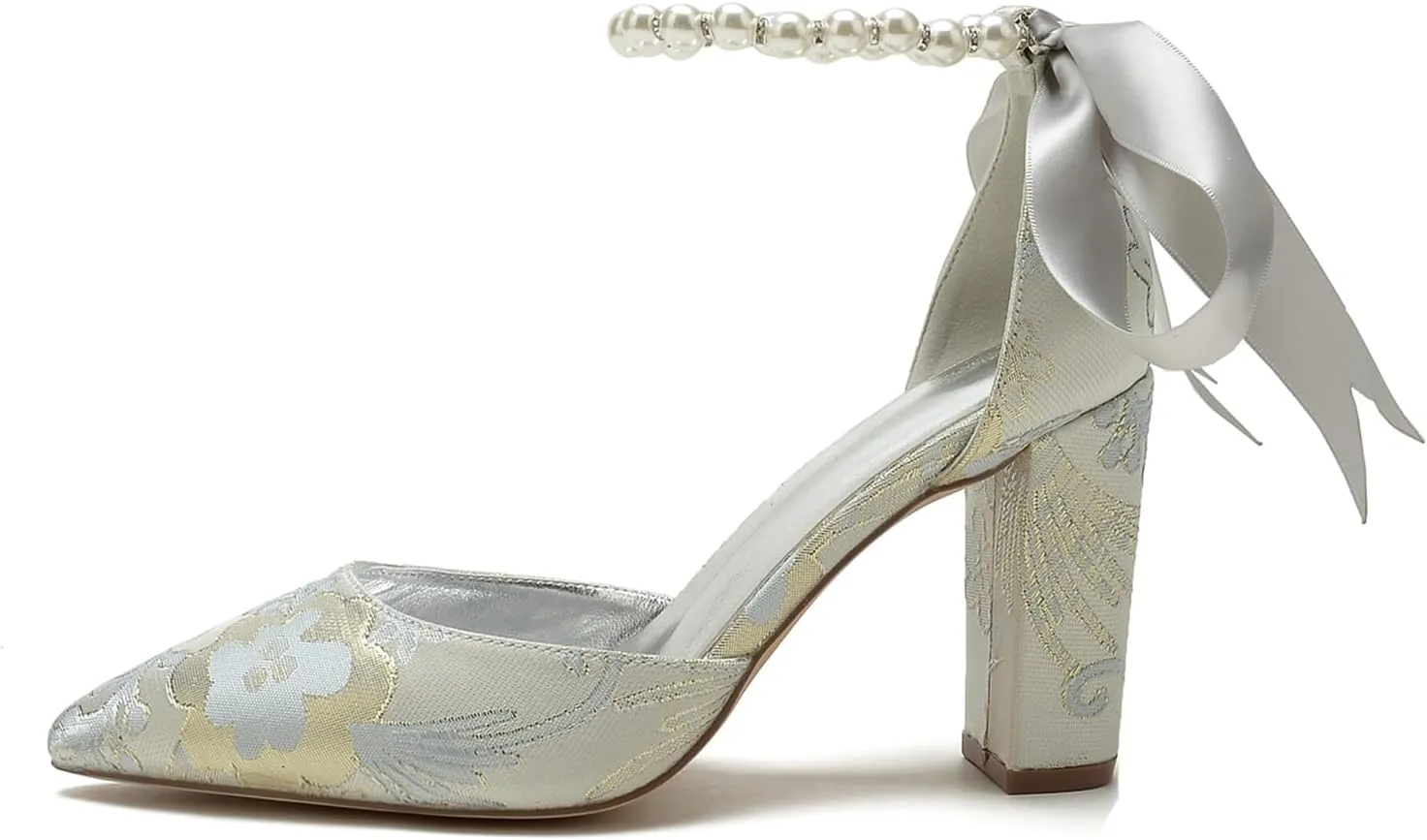 Pearl Bridal Silk Wedding Shoes Buckle Pointed Toe Women Satin Pumps High Heel Prom Shoes