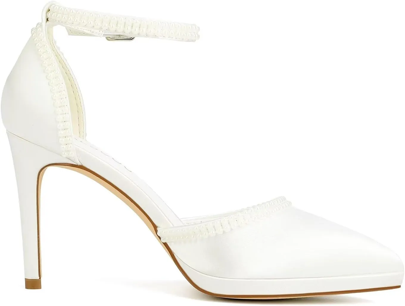 Pearl Wedding Shoes for Bride Closed Toe Bridal Shoes High Heel Ankle Strap Wedding Heels