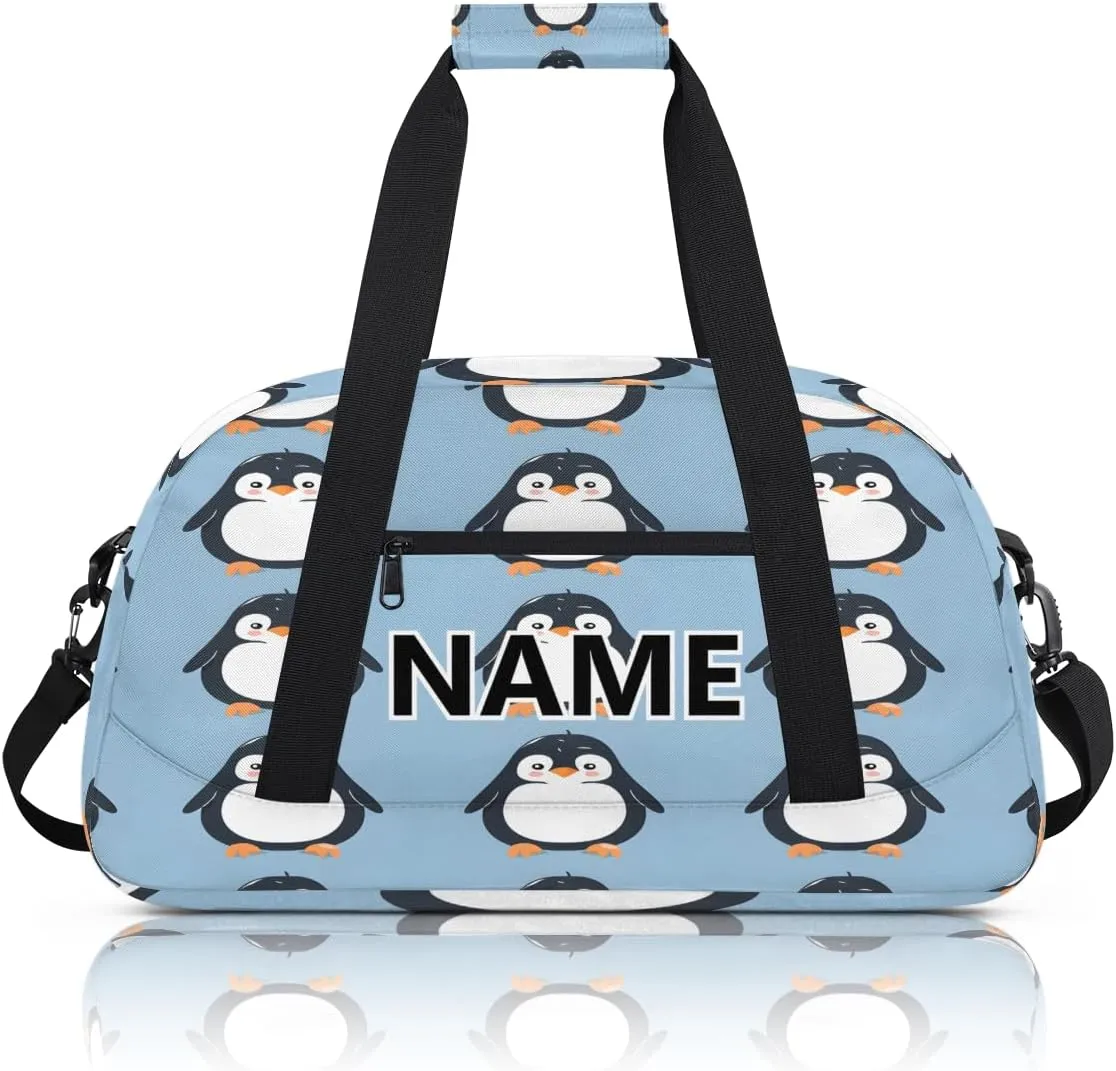 Penguin Custom Small Gym Bag 18 inch for Women Men Personalized Cute Carry On Overnight Weekender Bag for Travel Work Dance Sport