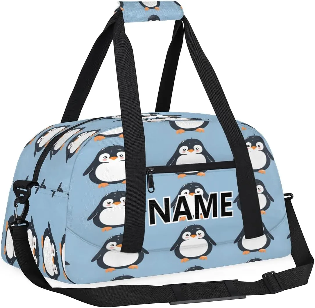 Penguin Custom Small Gym Bag 18 inch for Women Men Personalized Cute Carry On Overnight Weekender Bag for Travel Work Dance Sport