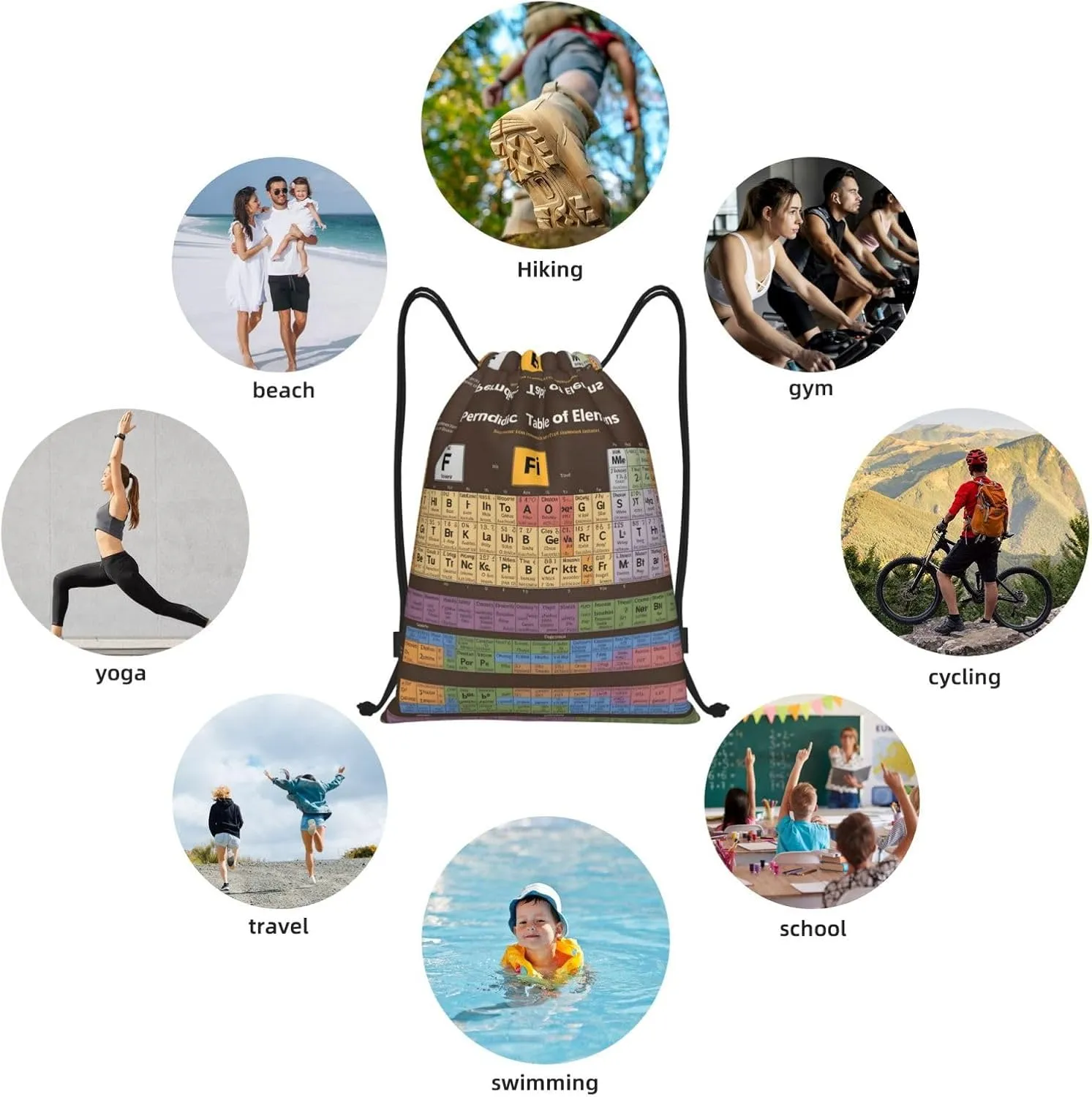 Periodic Table Of Elements Drawstring Bags â€“ Water-Resistant Sports Gym Sackpack,Gifts,Fitness Enthusiasts