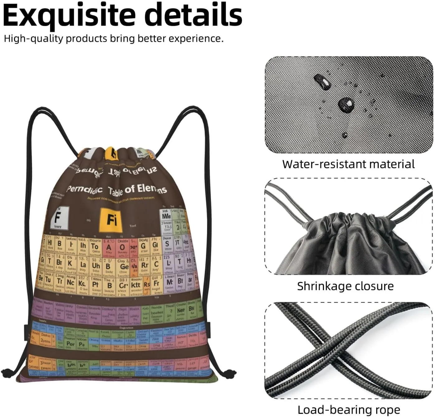 Periodic Table Of Elements Drawstring Bags â€“ Water-Resistant Sports Gym Sackpack,Gifts,Fitness Enthusiasts