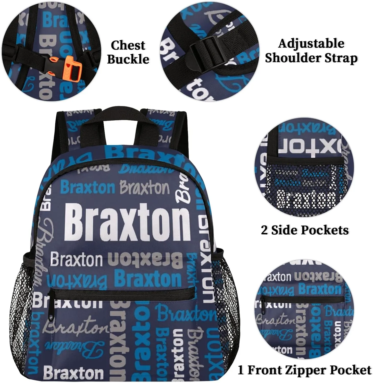 Personalized Backpacks with Name Customized Shoulder Bag Gifts for Women Men Waterproof Travel Casual Backpack 12in, Dark Blue White