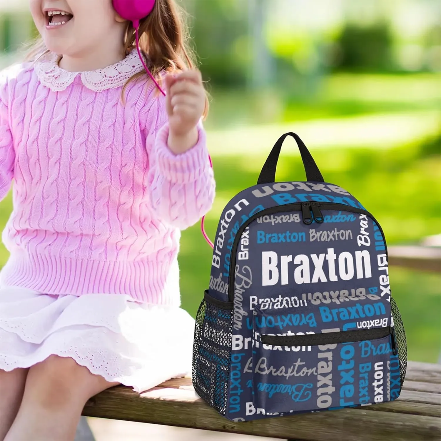 Personalized Backpacks with Name Customized Shoulder Bag Gifts for Women Men Waterproof Travel Casual Backpack 12in, Dark Blue White