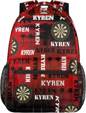 Personalized Darts Backpack, Custom Name Sports Bag Backpack for Men Women, Customized Laptop Backpacks Travel Camping Daypack, Black Red