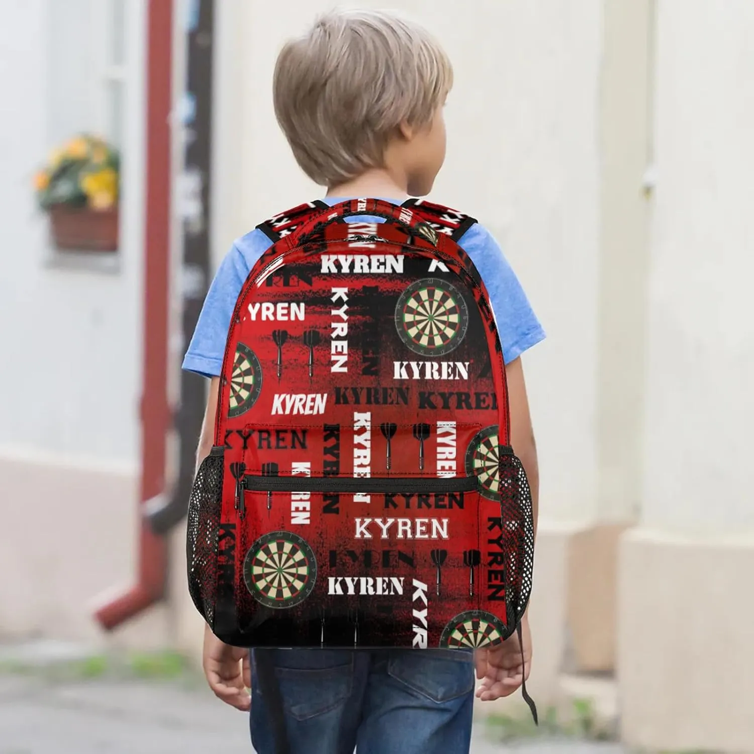 Personalized Darts Backpack, Custom Name Sports Bag Backpack for Men Women, Customized Laptop Backpacks Travel Camping Daypack, Black Red