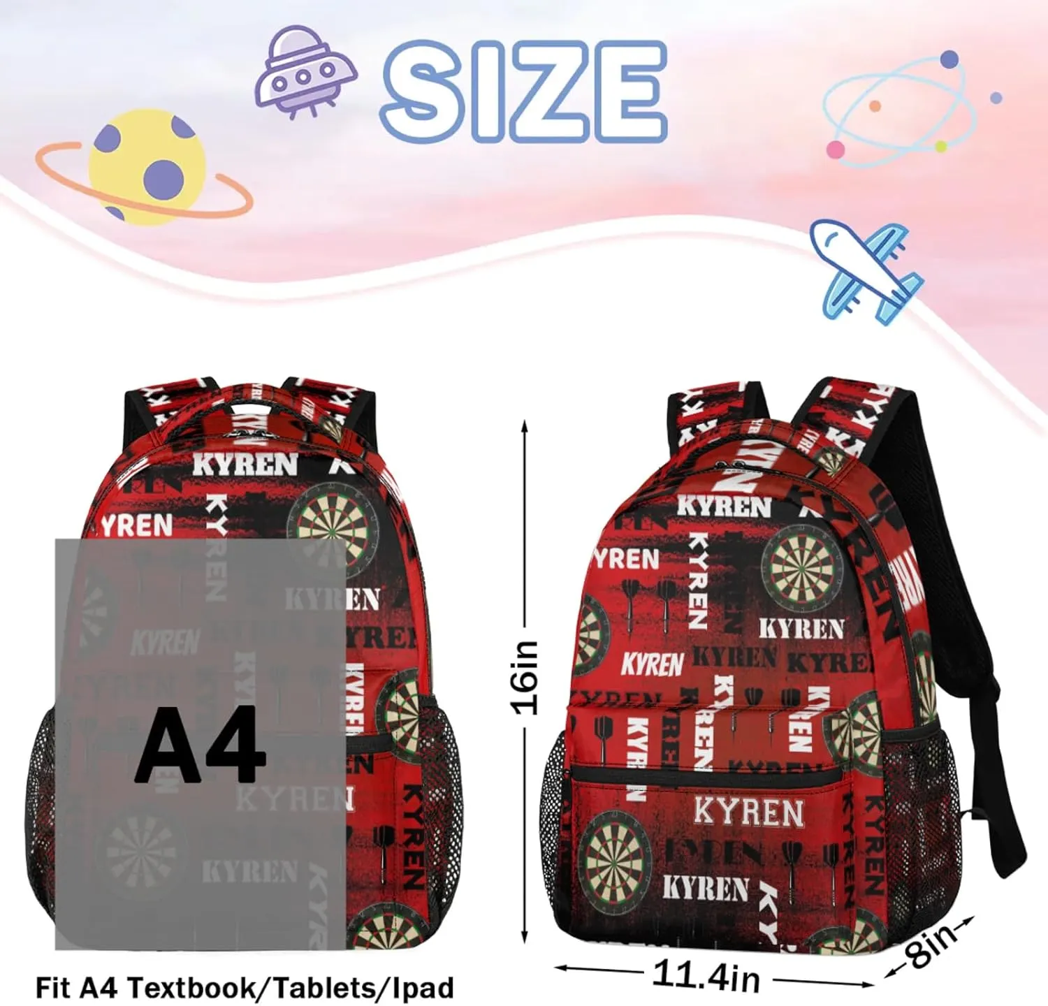 Personalized Darts Backpack, Custom Name Sports Bag Backpack for Men Women, Customized Laptop Backpacks Travel Camping Daypack, Black Red