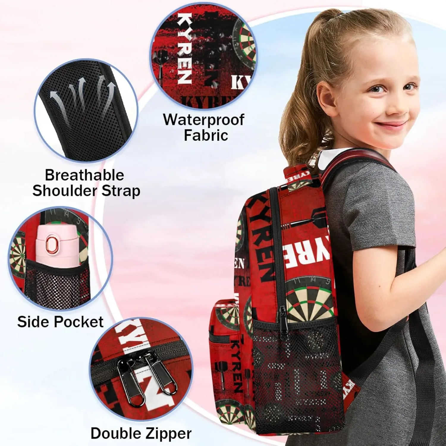Personalized Darts Backpack, Custom Name Sports Bag Backpack for Men Women, Customized Laptop Backpacks Travel Camping Daypack, Black Red